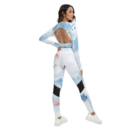 All-Over Print Women's Sport Set With Backless Top And Leggings
