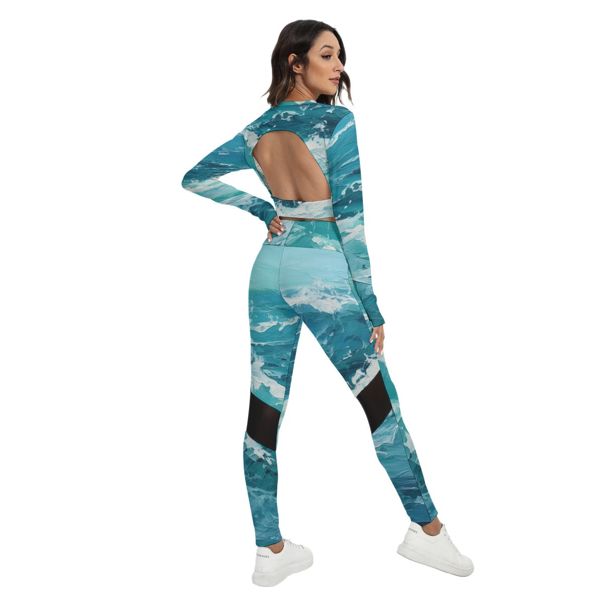 All-Over Print Women's Sport Set With Backless Top And Leggings