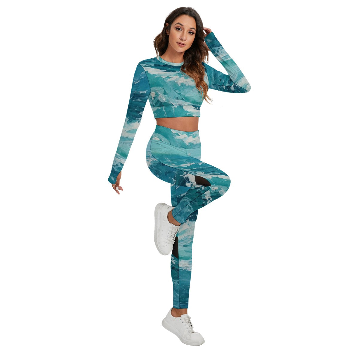 All-Over Print Women's Sport Set With Backless Top And Leggings