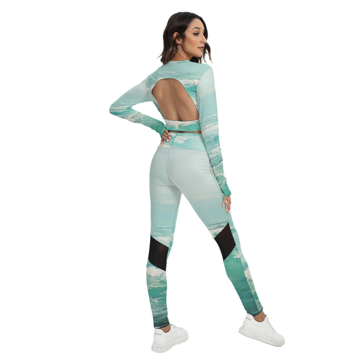 All-Over Print Women's Sport Set With Backless Top And Leggings