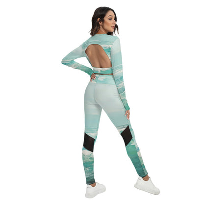 All-Over Print Women's Sport Set With Backless Top And Leggings
