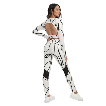 All-Over Print Women's Sport Set With Backless Top And Leggings