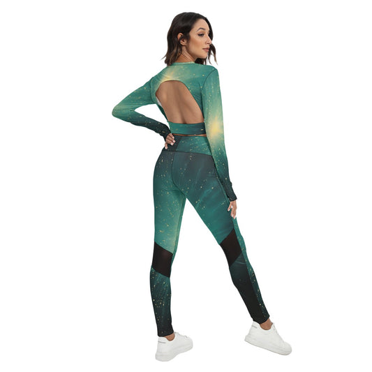 All-Over Print Women's Sport Set With Backless Top And Leggings