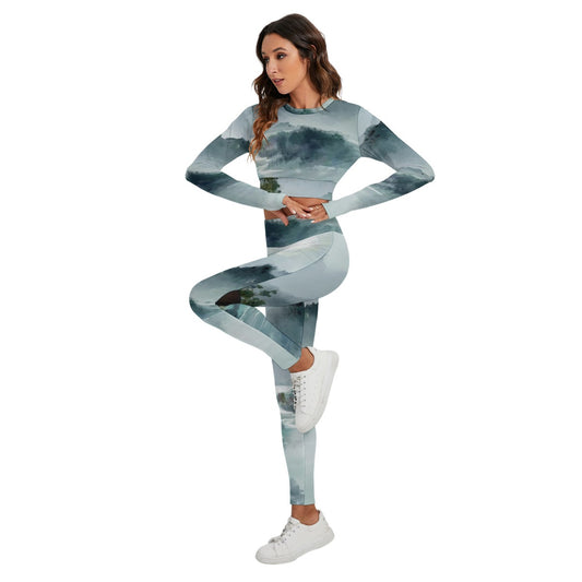 All-Over Print Women's Sport Set With Backless Top And Leggings