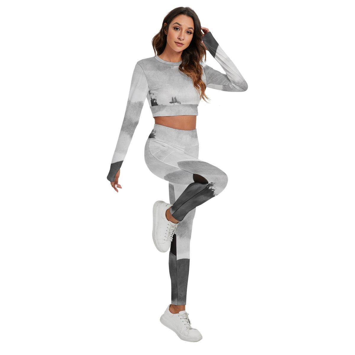 All-Over Print Women's Sport Set With Backless Top And Leggings