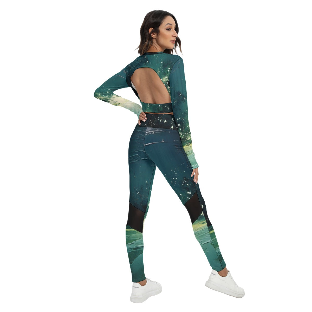 All-Over Print Women's Sport Set With Backless Top And Leggings