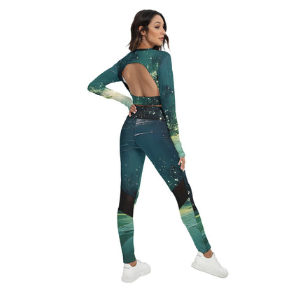 All-Over Print Women's Sport Set With Backless Top And Leggings