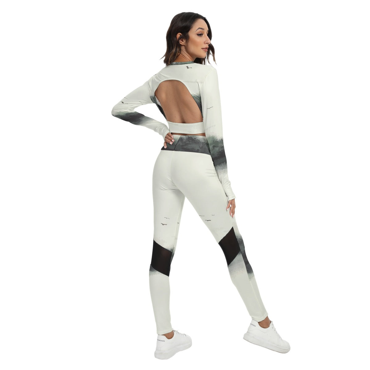 All-Over Print Women's Sport Set With Backless Top And Leggings