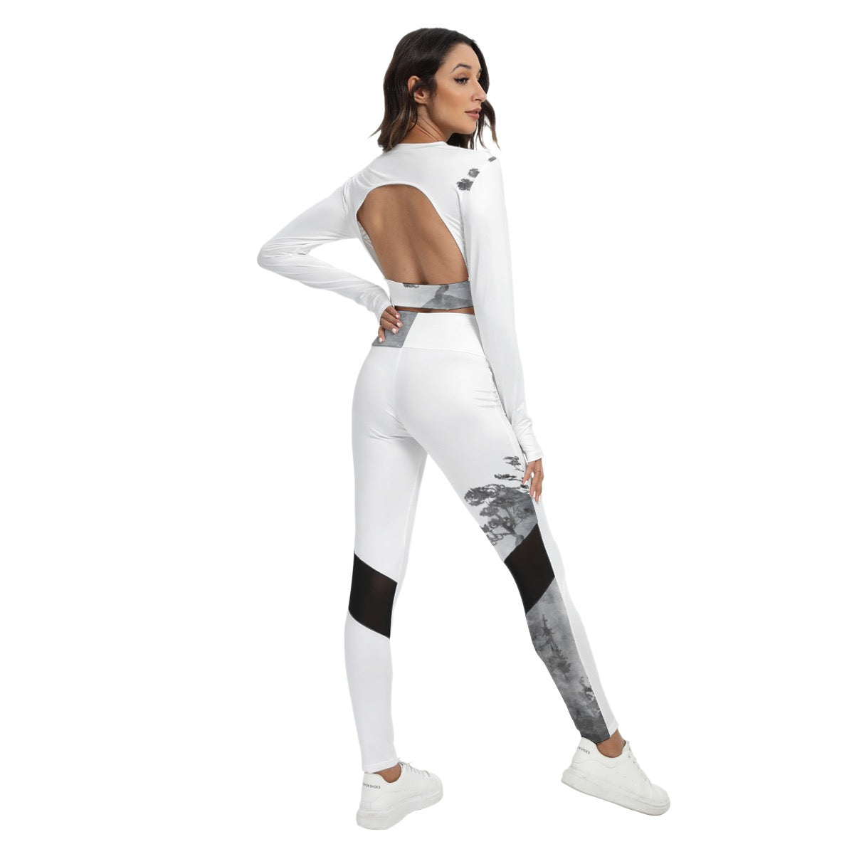 All-Over Print Women's Sport Set With Backless Top And Leggings