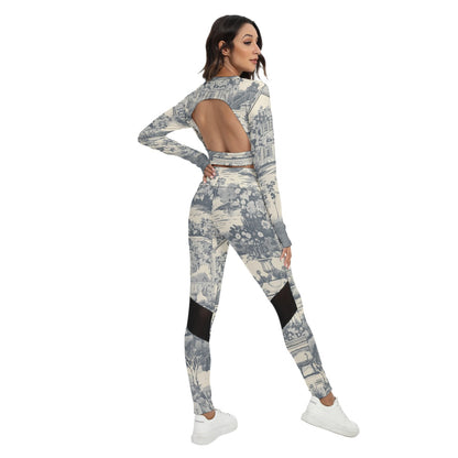 All-Over Print Women's Sport Set With Backless Top And Leggings