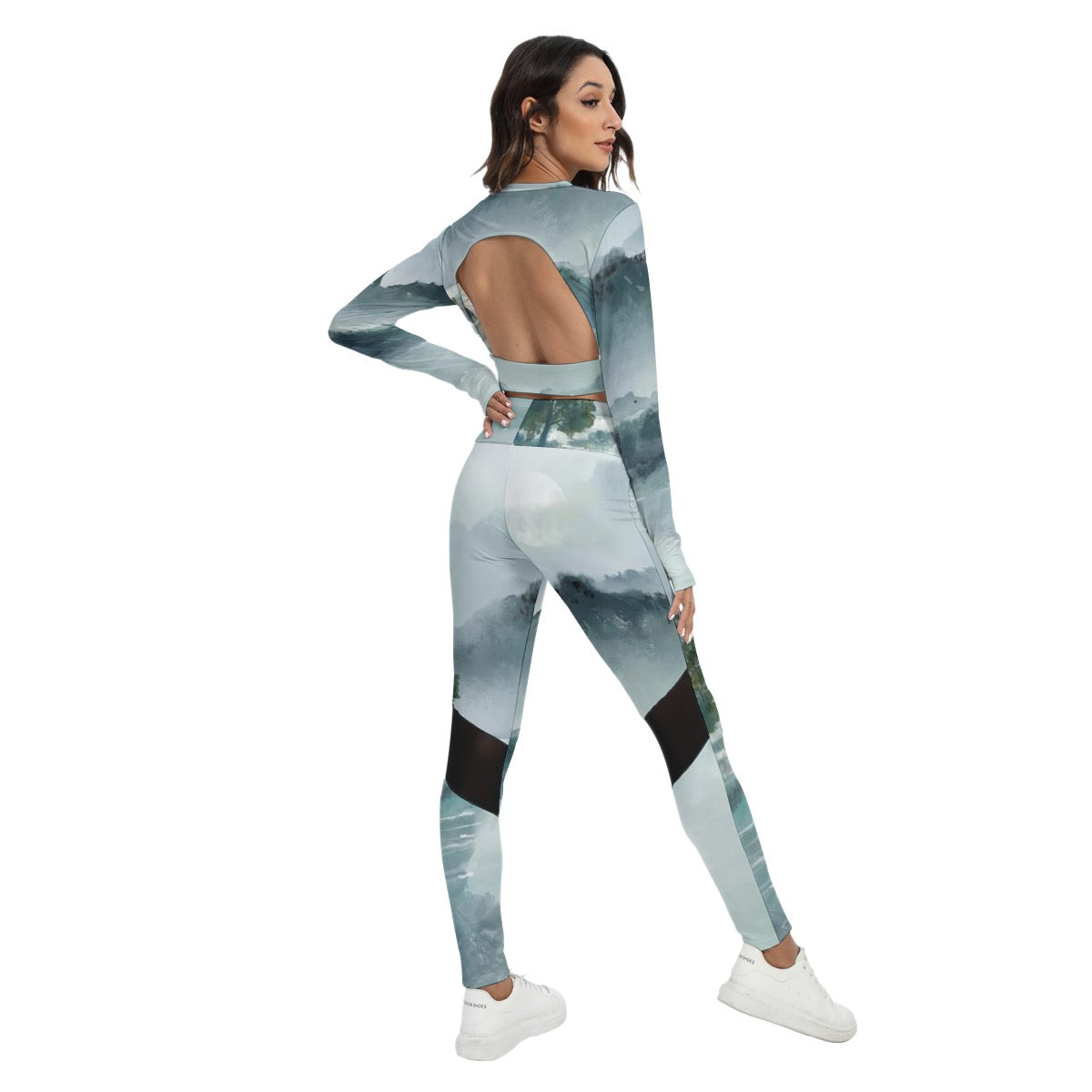 All-Over Print Women's Sport Set With Backless Top And Leggings