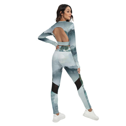 All-Over Print Women's Sport Set With Backless Top And Leggings