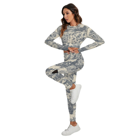 All-Over Print Women's Sport Set With Backless Top And Leggings