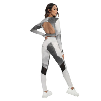 All-Over Print Women's Sport Set With Backless Top And Leggings