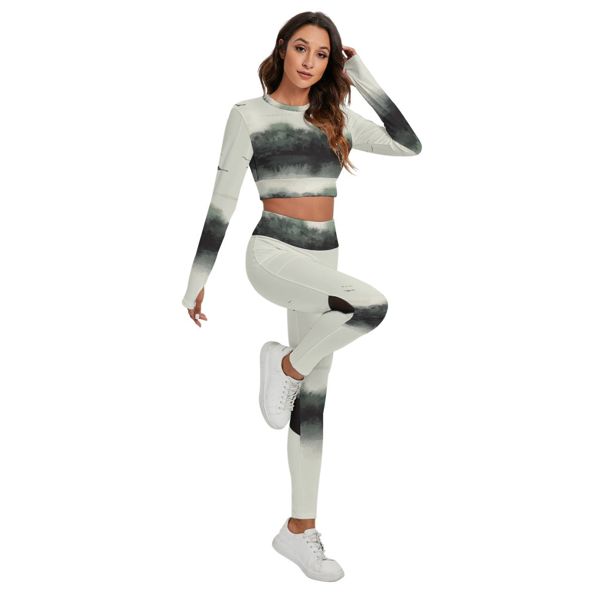 All-Over Print Women's Sport Set With Backless Top And Leggings